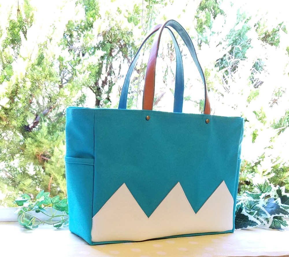 受注生産　帆布と革の新選組トートバッグ　≪あさぎ≫