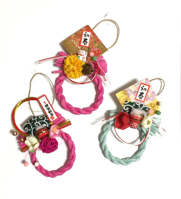 お正月ミニしめ縄飾り（ピンク獅子舞） しめ縄・しめ飾り LuLuCoCo