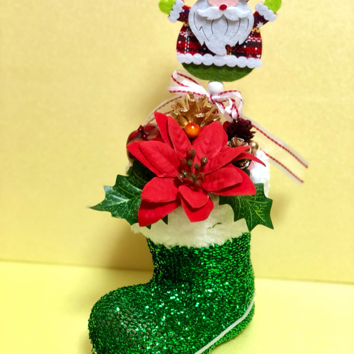 クリスマスブーツの置物（グリーン） ドライフラワー LuLuCoCo 通販