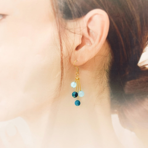 夏 - 天然石 水色イヤリング・ピアス イヤリング