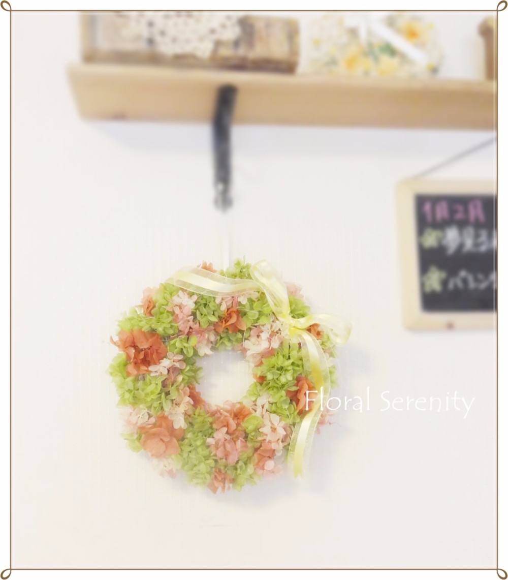 永遠に愛される！紫陽花リース（グリーン×ローズホワイト）