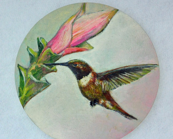 ハチドリと花のアクリル画 Hummingbird 原画　アート il_fullxfull.3148505085_b0bm.jpg