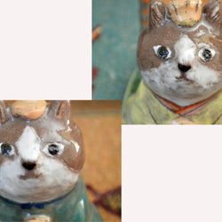 ネコのお雛様　ひな人形　はちわれ猫　大きめサイズ　下敷き付き　手作り陶器・陶芸　ねこの置き物 9枚目の画像
