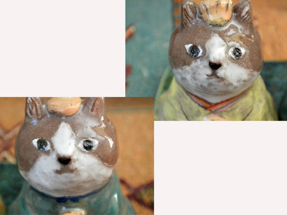 ネコのお雛様　ひな人形　はちわれ猫　大きめサイズ　下敷き付き　手作り陶器・陶芸　ねこの置き物 9枚目の画像