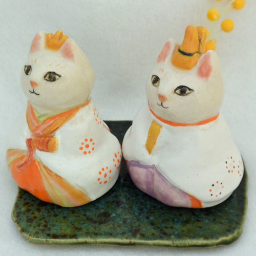 陶器の猫雛 猫の種類を選べます 屏風や敷物つき お雛様 ひな祭り
