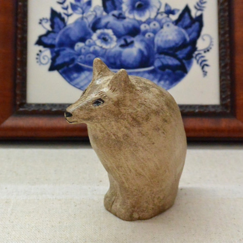 オオカミ 狼の置き物 微笑みタイプ オーブン陶芸 おおかみお座り イヌ