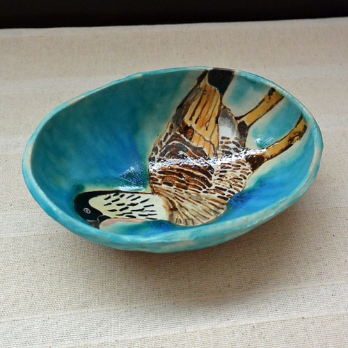 ハワイ ネネの楕円形ボウル 野鳥 ハワイガン 手作り陶芸・陶器 トルコ
