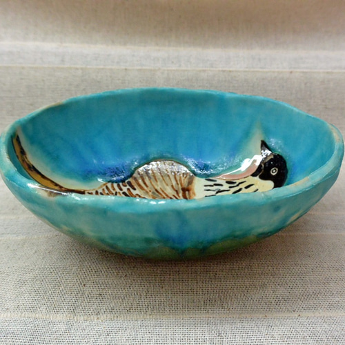 ハワイ ネネの楕円形ボウル 野鳥 ハワイガン 手作り陶芸・陶器 トルコ