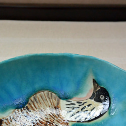 ハワイ　ネネの楕円形ボウル　野鳥　ハワイガン　手作り陶芸・陶器　トルコブルー　お皿・食器 7枚目の画像