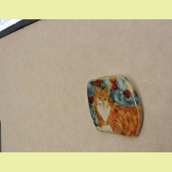 ネコの陶板　トラ系の猫　ミックス　インテリア飾り・壁掛け　カラフル　北欧　植物　手作り陶器・陶芸 5枚目の画像