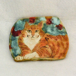 ネコの陶板　トラ系の猫　ミックス　インテリア飾り・壁掛け　カラフル　北欧　植物　手作り陶器・陶芸 7枚目の画像