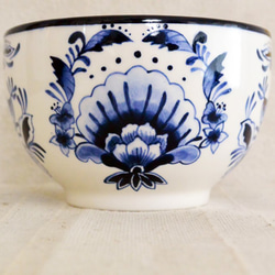 陶器の絵付 南国柄　ブルー　鳥と植物のカップ 2枚目の画像