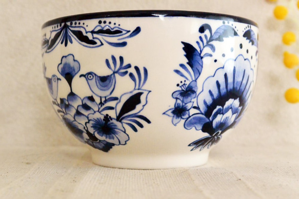 陶器の絵付 南国柄　ブルー　鳥と植物のカップ 5枚目の画像