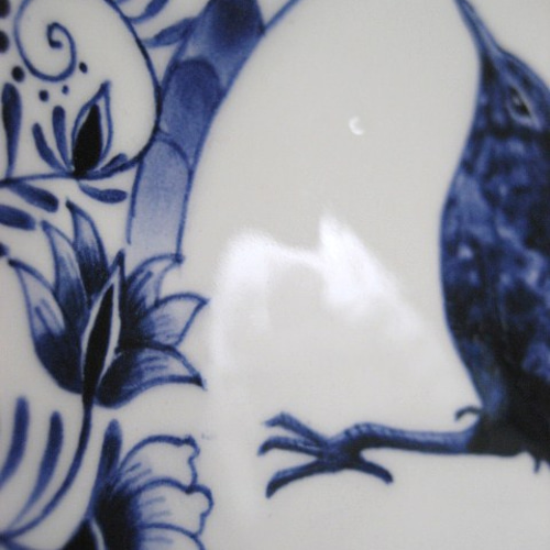 青い花と鳥のデザイン陶器プレート プレート 11.5cm AIKA 硬質陶器 同柄4枚セット （ 食洗機対応 電子