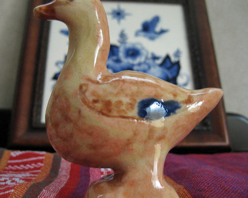 陶器 動物 鴨 マガモ 置物 イタリア製 AHURA 骨董品 カモ 置物