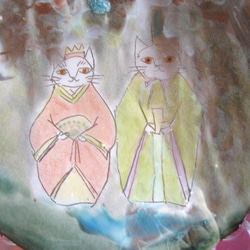 猫のお雛様　陶器の飾り皿　ちょっと幻想的な、ねこのおひな飾り 1枚目の画像