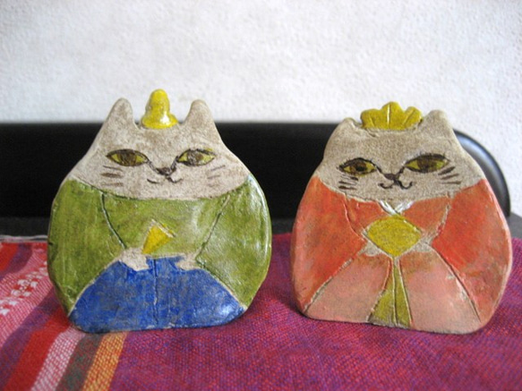 猫のお雛様　オーブン陶芸　平らな形　ねこ　ネコ　キャットびな 1枚目の画像