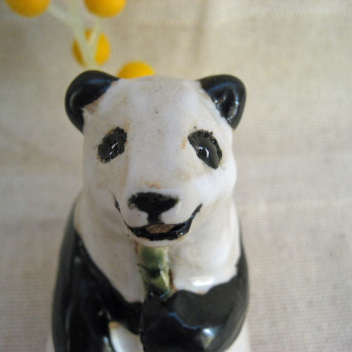 パンダ 手作り 陶器の置物 笹持って笑ってる インテリア 陶芸ぱんだ