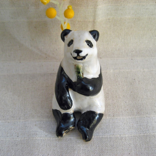 パンダ 手作り 陶器の置物 笹持って笑ってる インテリア 陶芸ぱんだ