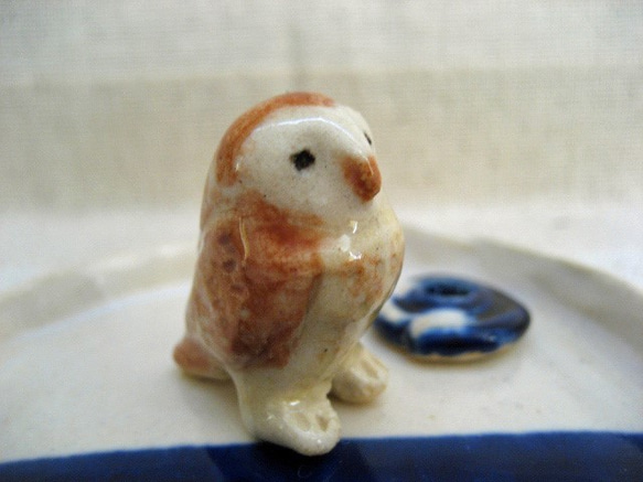 ミニフクロウとミニお香立て　ブルー　陶器　陶芸作品　鳥・ふくろう　置き物 1枚目の画像