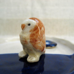ミニフクロウとミニお香立て　ブルー　陶器　陶芸作品　鳥・ふくろう　置き物 5枚目の画像