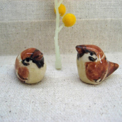 陶器二羽のすずめ