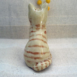 ネコの置物　ベージュのしましまキャット　手作り陶器の置物 9枚目の画像