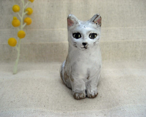 ねこ　猫　白猫　中国美術　陶器　置物　インテリア　工芸品　美術品　A3439 ねこ 猫 白猫 中国美術 陶器 置物 インテリア 工芸品 美術品 A3439