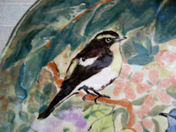 キビタキとルリビタキのお皿　手作り陶器　森のなかに鳥　陶芸　野鳥のお皿 4枚目の画像