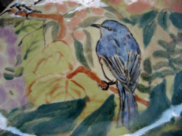 キビタキとルリビタキのお皿　手作り陶器　森のなかに鳥　陶芸　野鳥のお皿 7枚目の画像