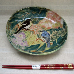 キビタキとルリビタキのお皿　手作り陶器　森のなかに鳥　陶芸　野鳥のお皿 2枚目の画像
