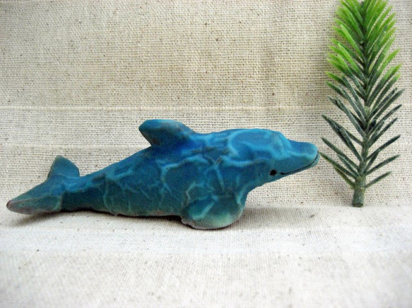 イルカ 陶器の置物 トルコブルー 手作り陶芸 イルカの置き物 その他