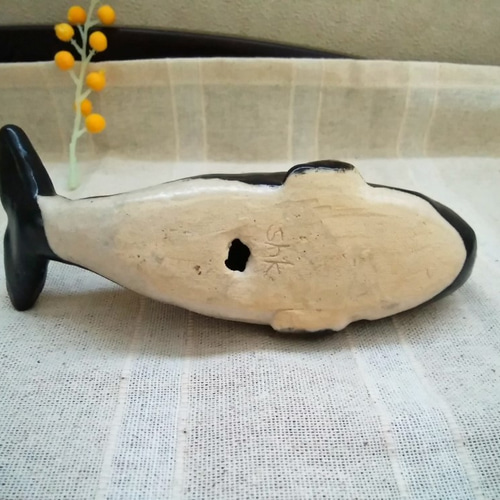 クジラ 陶器の置物 セミクジラ風 手作り陶芸 鯨の置き物 その他置物