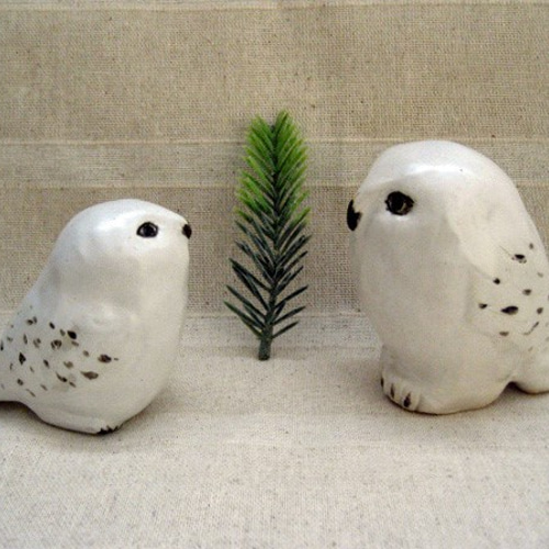白いフクロウ 猛禽類 白ふくろう 鳥 手作り陶芸 陶器の置物