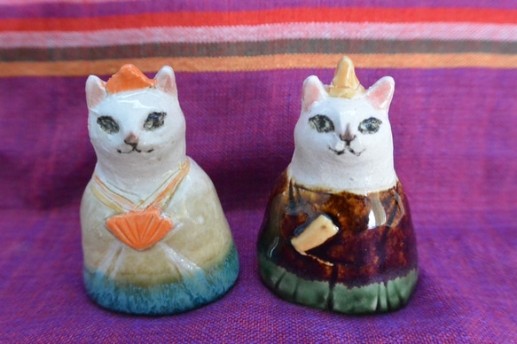 ひな人形 猫のお雛様 シックな色のお着物④ 手作り陶器・陶芸 ねこの