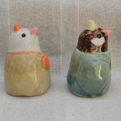 ひな人形　文鳥のお雛様　シックな色のお着物　手作り陶器・陶芸　鳥の置き物 5枚目の画像