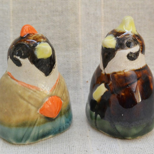 ひな人形 スズメのお雛様 シックな色のお着物 手作り陶器・陶芸 雀 鳥