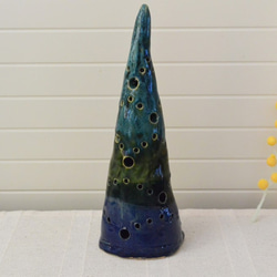 陶器　ツリー　木　ブルーとグリーンのtree　クリスマスにも普段のインテリアにも　陶芸作品 3枚目の画像
