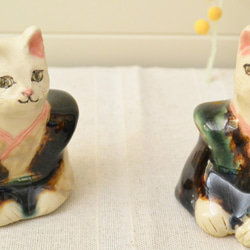 猫の福助　陶器のフクスケ人形　ねこ　陶器・陶芸　緑＋茶 10枚目の画像