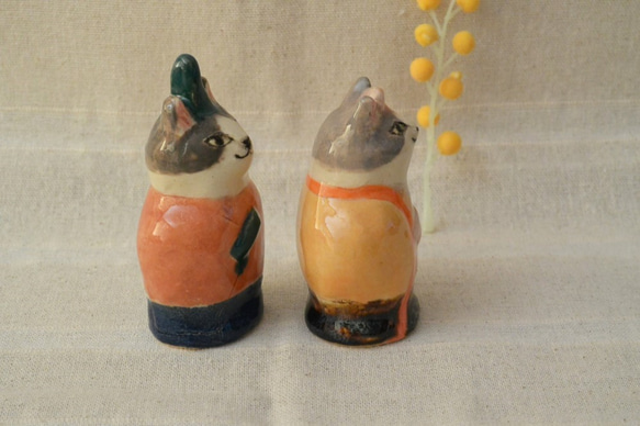 ひな人形　ネコのお雛様　ハチワレ　カラフルおひなさま　手作り陶器・陶芸　ねこ　猫の置き物 5枚目の画像