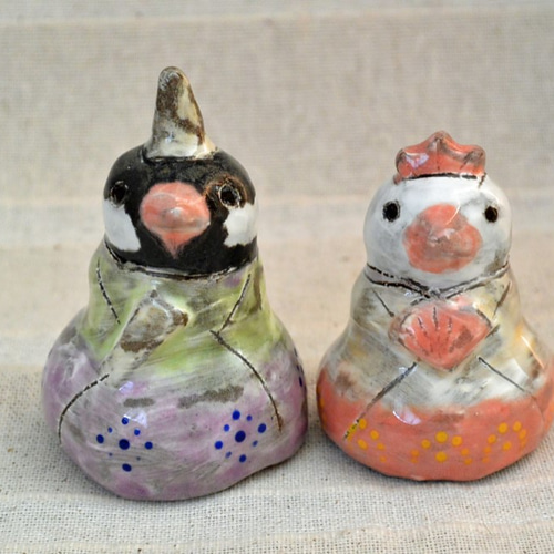 ひな人形 鳥のお雛様 文鳥系 カラフルおひなさま 手作り陶器・陶芸