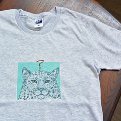 ヒョウTシャツ　「？」　豹のTシャツ　アイロンプリント　大型ネコ科　グレー・灰色・杢 4枚目の画像