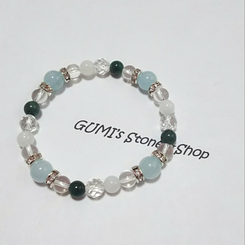 【25％OFF】 幸せな結婚生活のお守り】アクアマリン×エメラルド×ムーン ブレスレット・バングル