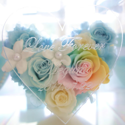 《名入れギフト☆メッセージ刻印》message ROSE “rainbow HEART”パステルレインボーローズのハート 3枚目の画像