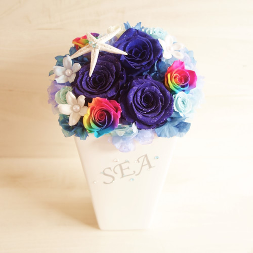 RAINBOW＆DIAMOND ROSE “SEA” ♡名入れギフト♡ブルーローズ