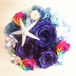 RAINBOW＆DIAMOND ROSE  “SEA”　♡名入れギフト♡ブルーローズ×レインボーローズのお祝い花 4枚目の画像