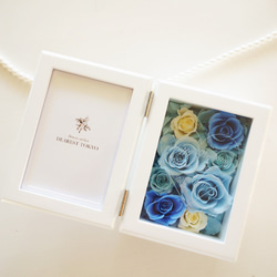 《名入れギフト☆メッセージ刻印》MEMORIES “Rose Blue” ブルーで仕上げる可愛いフォトフレーム 4枚目の画像