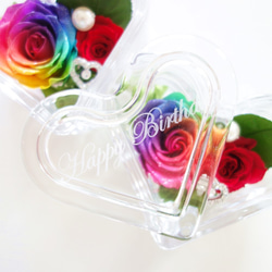 名入れギフト☆メッセージ刻印》message ROSE “HEART CUBE” レインボーローズを隠した小さな宝箱 2枚目の画像