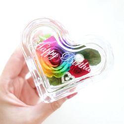 名入れギフト☆メッセージ刻印》message ROSE “HEART CUBE” レインボーローズを隠した小さな宝箱 3枚目の画像