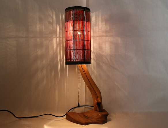 照明】ケヤキ製：少し大きめのすだれ傘の照明 スタンドライト